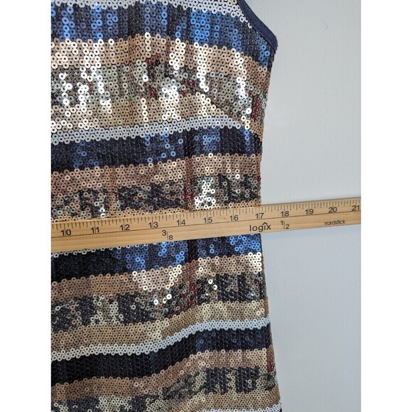 Vince Camuto Sequin Dress Womens Size 12 Navy Blue Gold Stripe - Picture 11 of 12